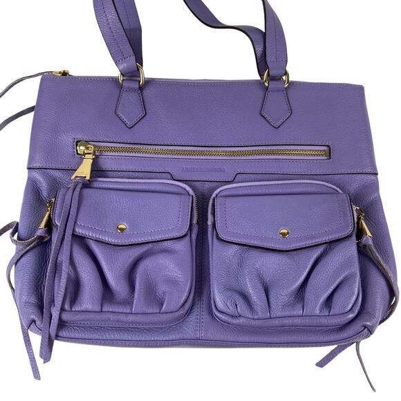 Aimee Kestenberg Leather Purple Double Strap Tote Gold Hardware Purse - Picture 1 of 16